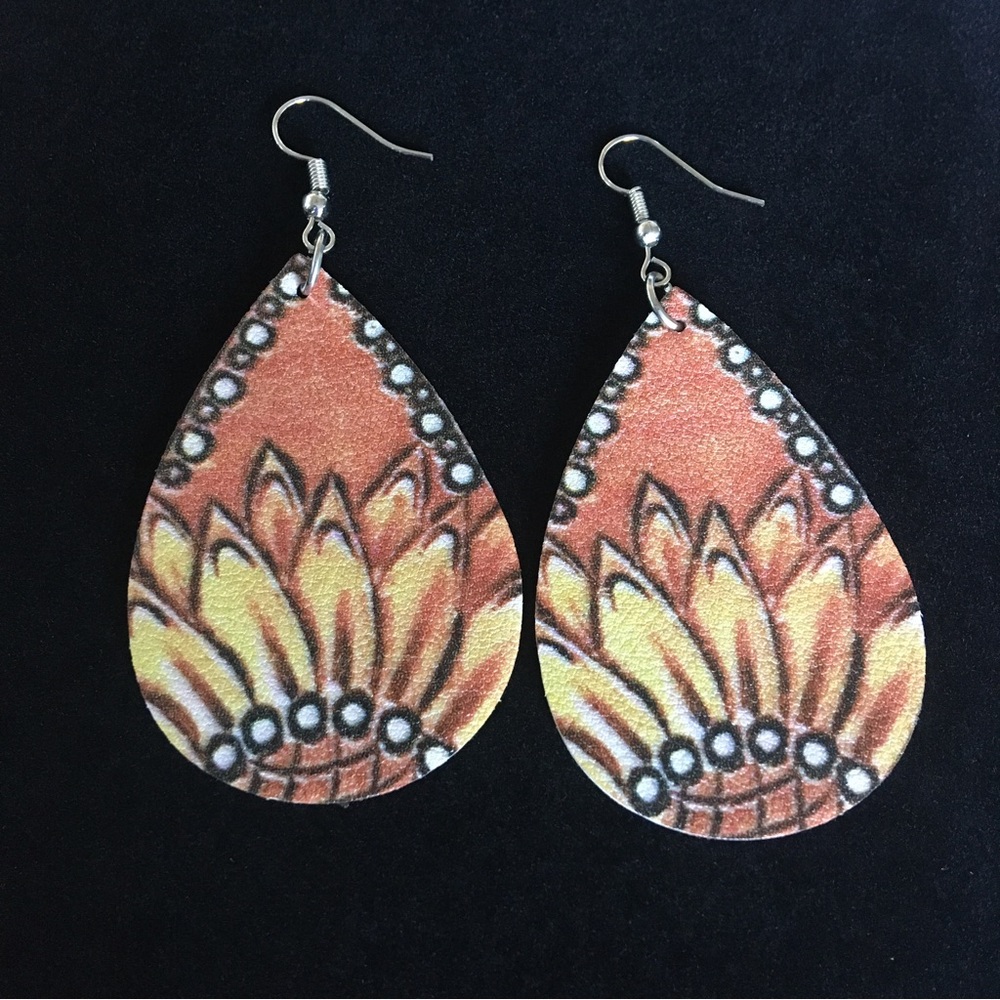 Orange and Yellow Boho Sunflower Dangle Earrings